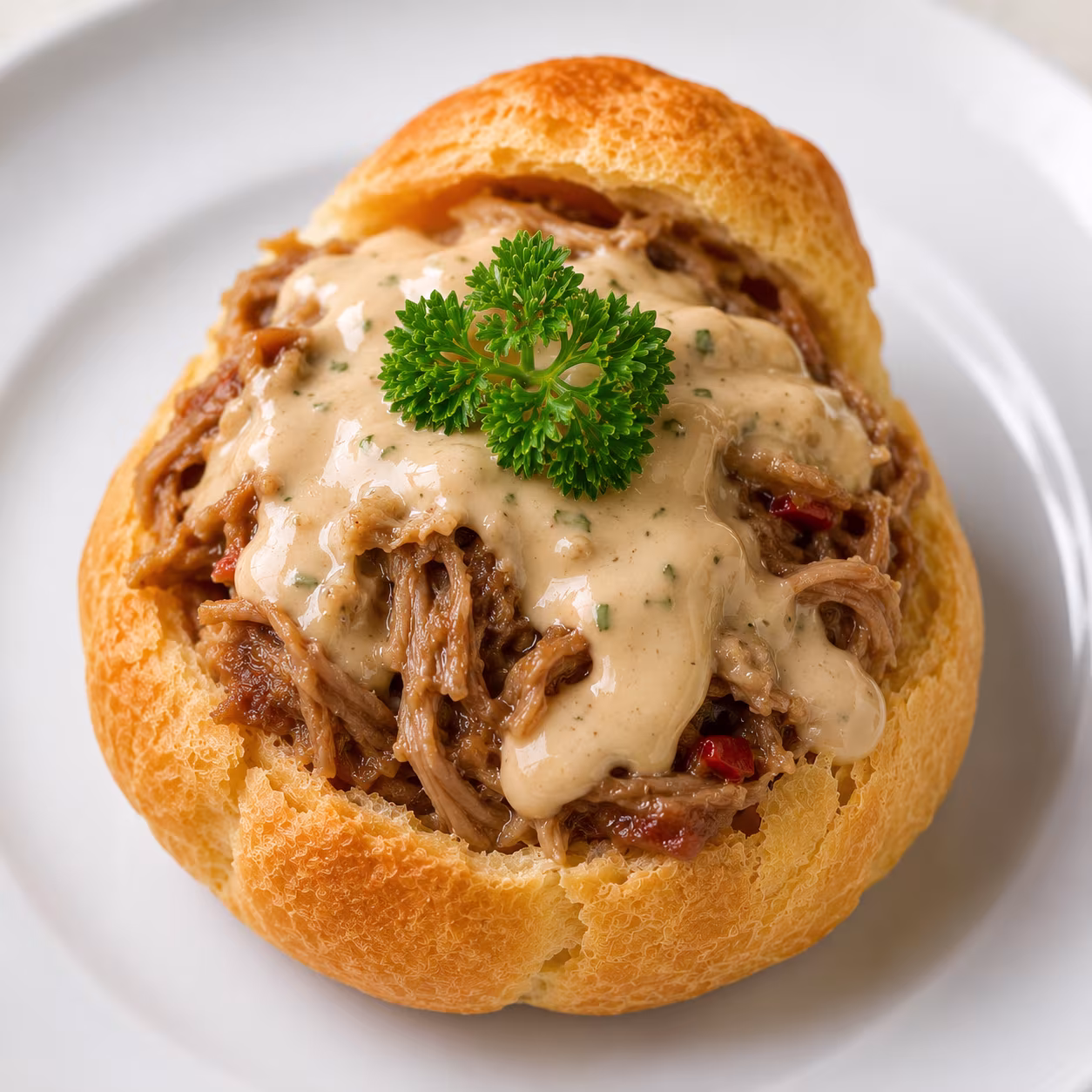 Profitérole au porc éfiloché